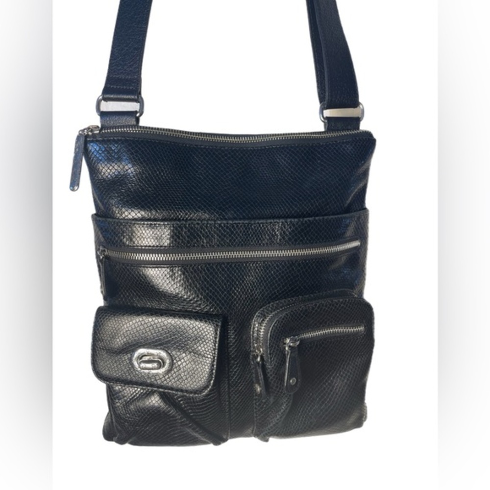 Brighton Black Leather Mock Snake Skin Crossbody Bag